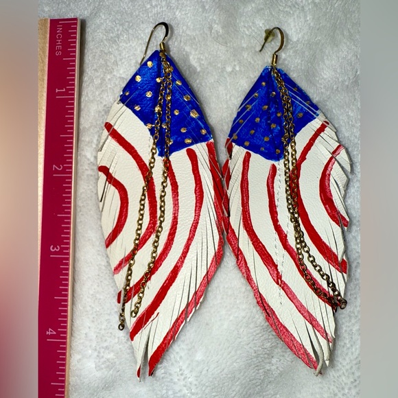 Jewelry - Patriotic Feather Earrings with Gold Chains